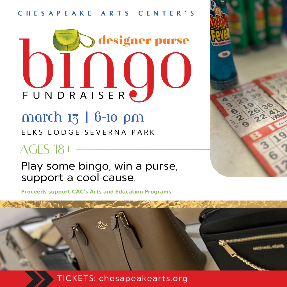 Chesapeake Arts Center's Designer Purse and Cash Prize Bingo