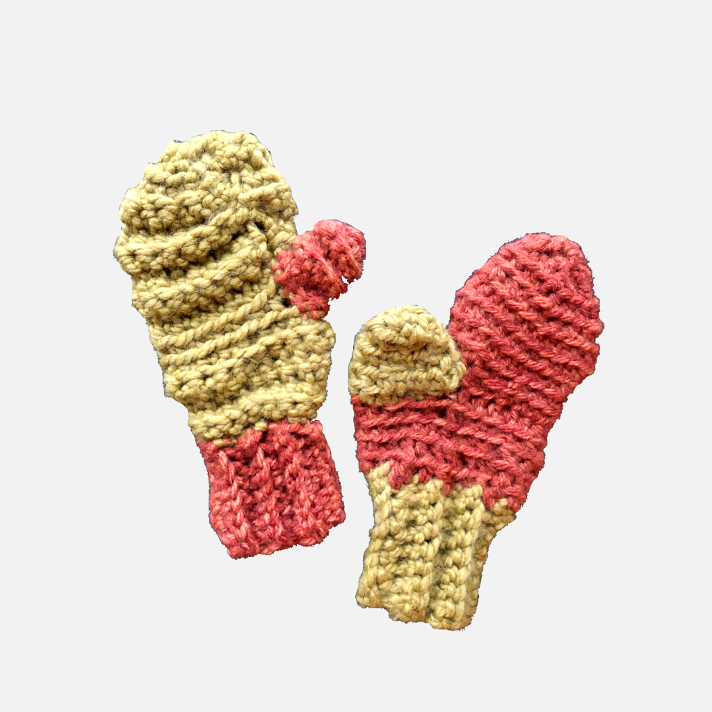 LIGHT OLIVE AND BURNT ORANGE MITTENS