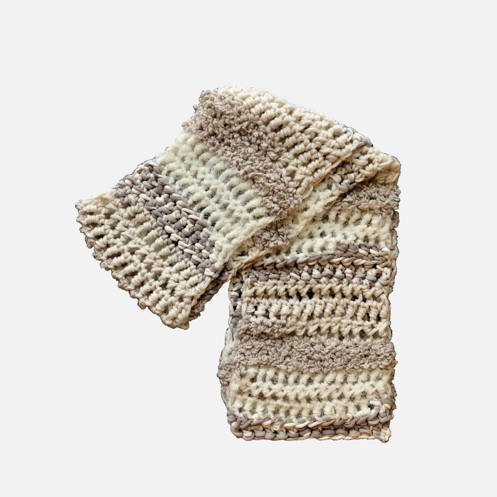 VARIED KNIT TAN AND CREAM SCARF