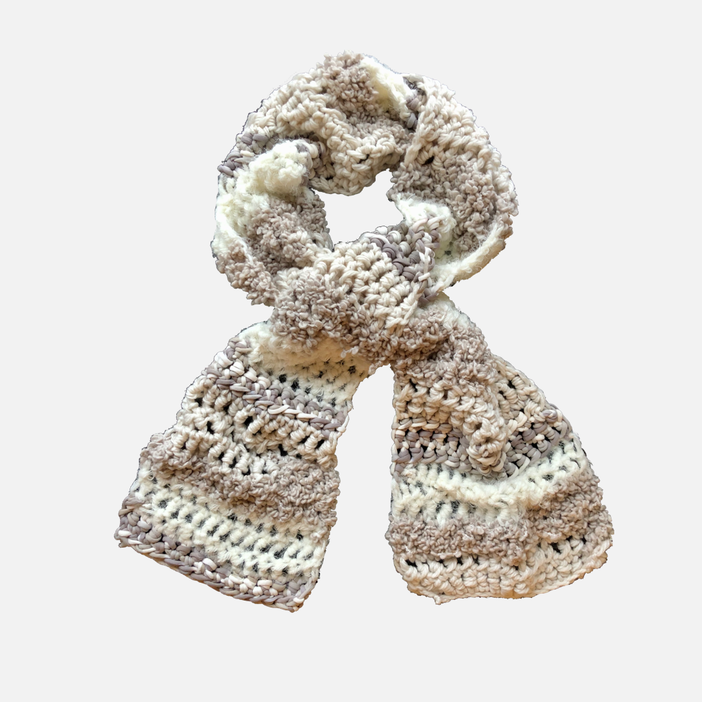 VARIED KNIT TAN AND CREAM SCARF