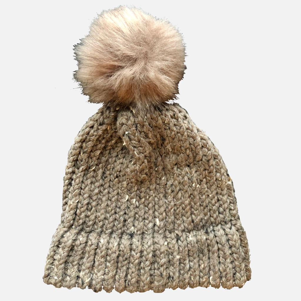 LIGHT BROWN AND TAN KNIT HAT