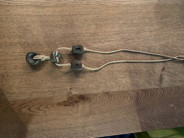 Hand Fired Matte Brown Beads on Tan Leather