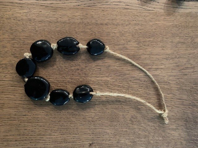 Flat Black Beads on Twine Necklace