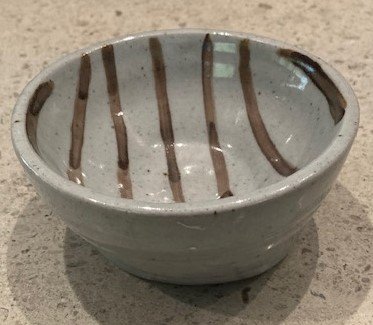 Light Gray Bowl w/Brown Stripes