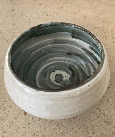 White Bowl with Green Swirls