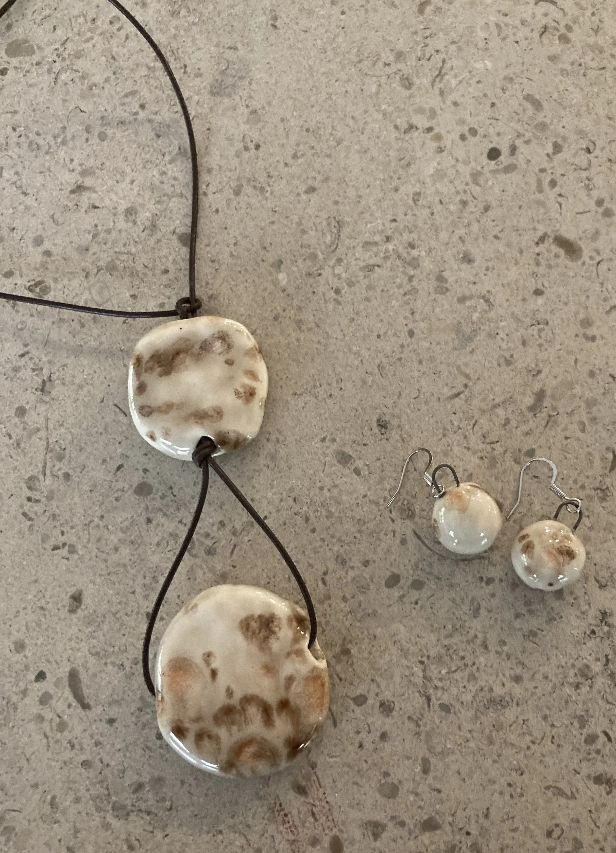Cream & Tan Necklace & Earrings