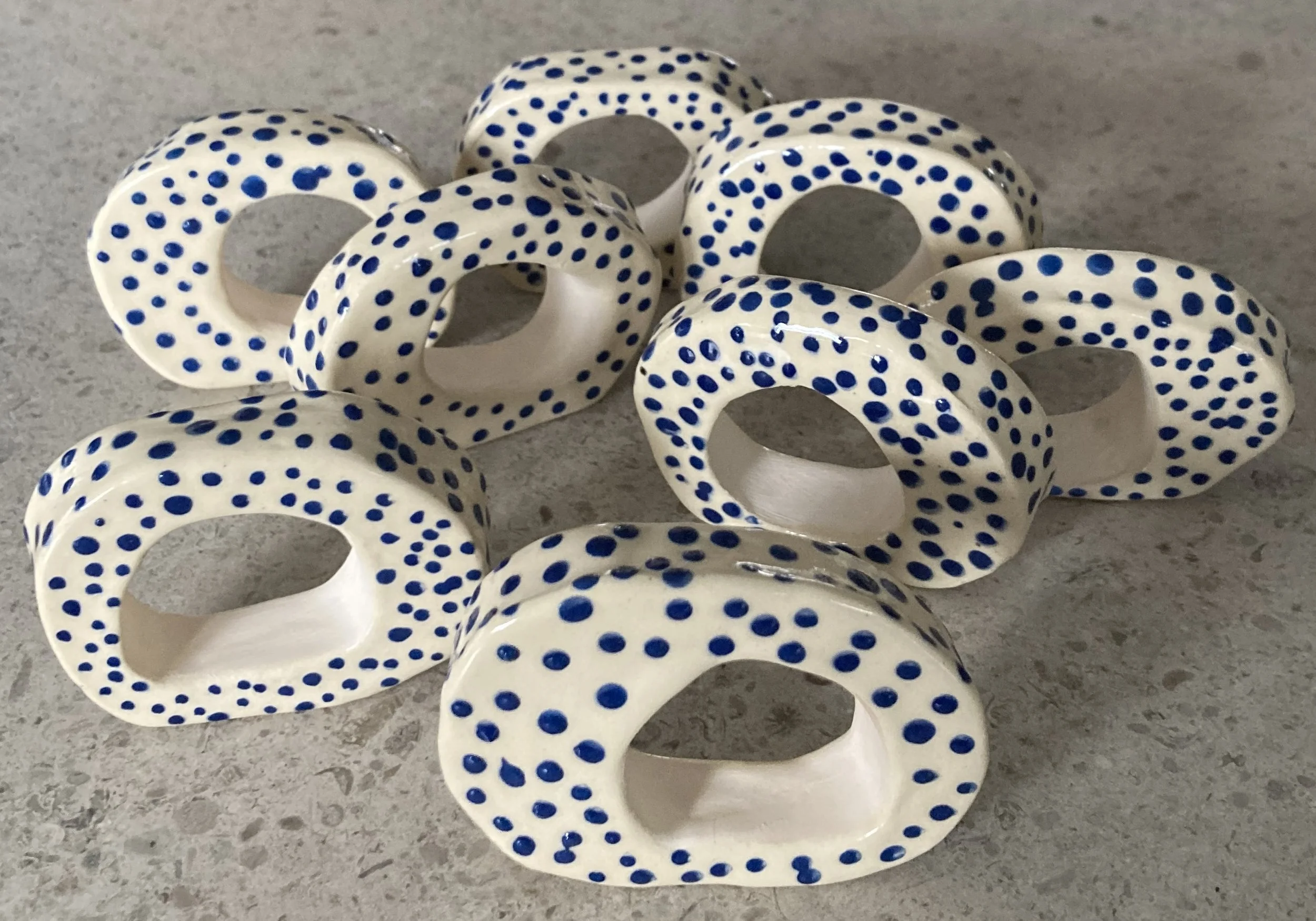 Napkin Rings- Cream with blue dots 3 x 2 x .5d.jpg