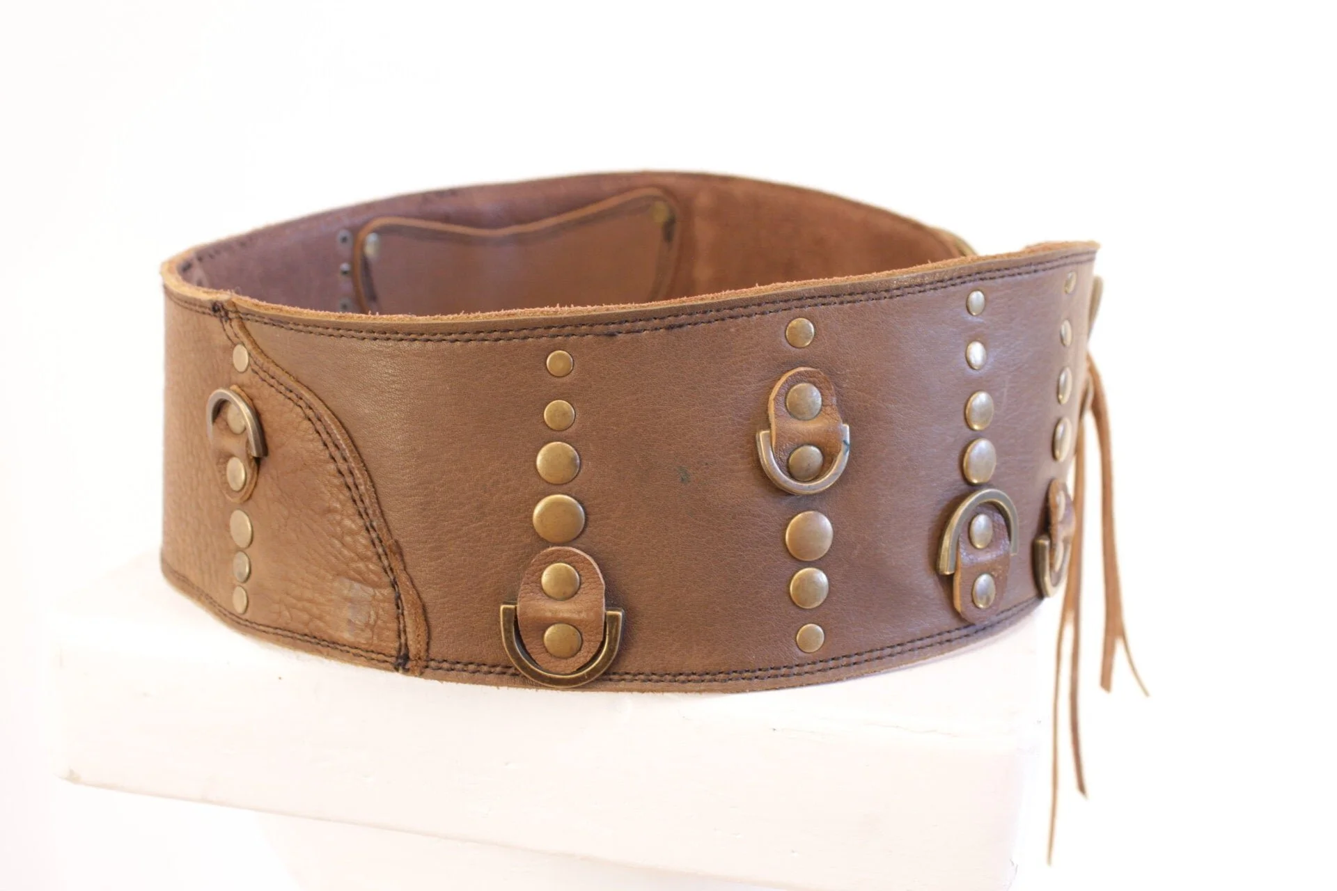 Patchwork olive and brown wide leather 