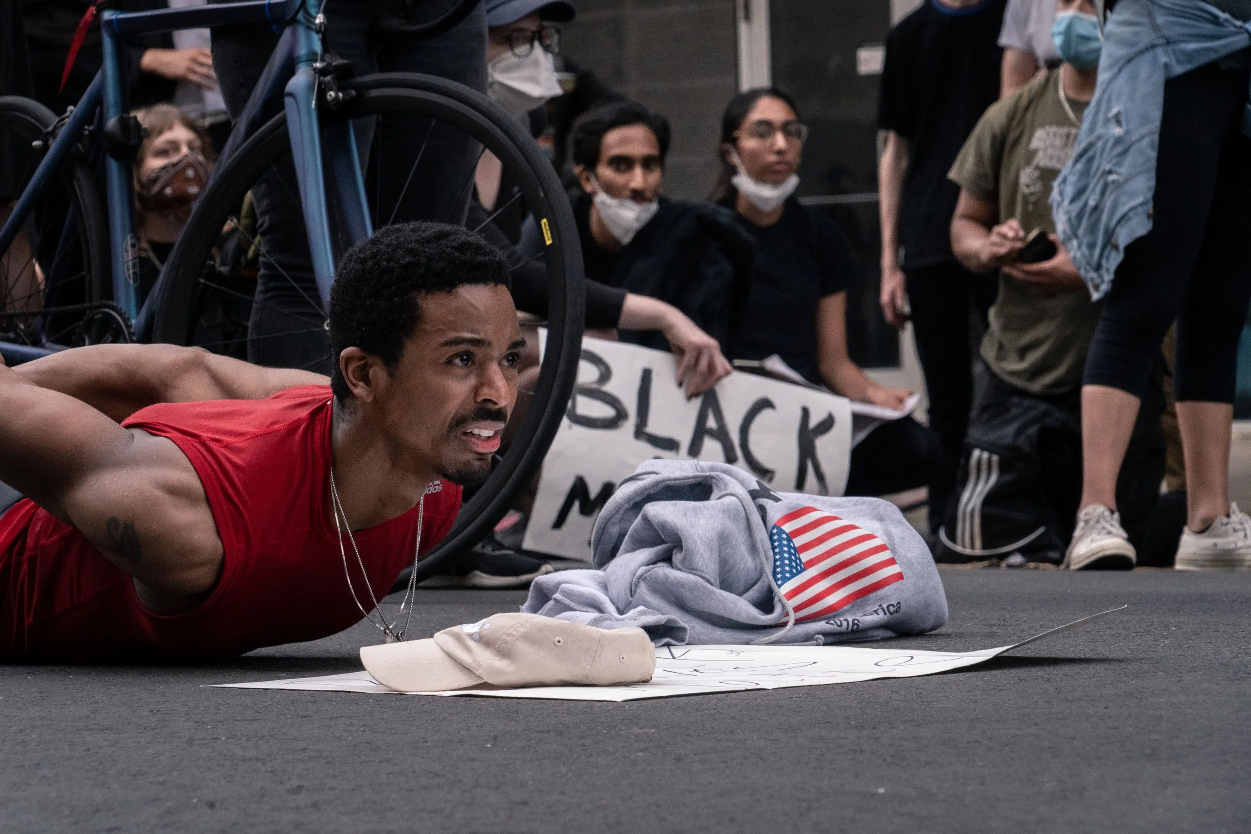 A protestor lies prone in preparation for arrest in downtown Los Angeles.   June 4, 2020 