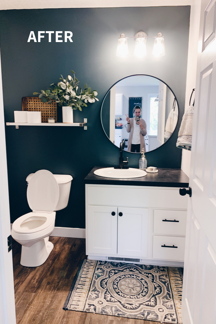 Half Bath Makeover Transforming Our Builder Grade Bathroom To A Modern And Chic Powder Room Hunter Rohwer