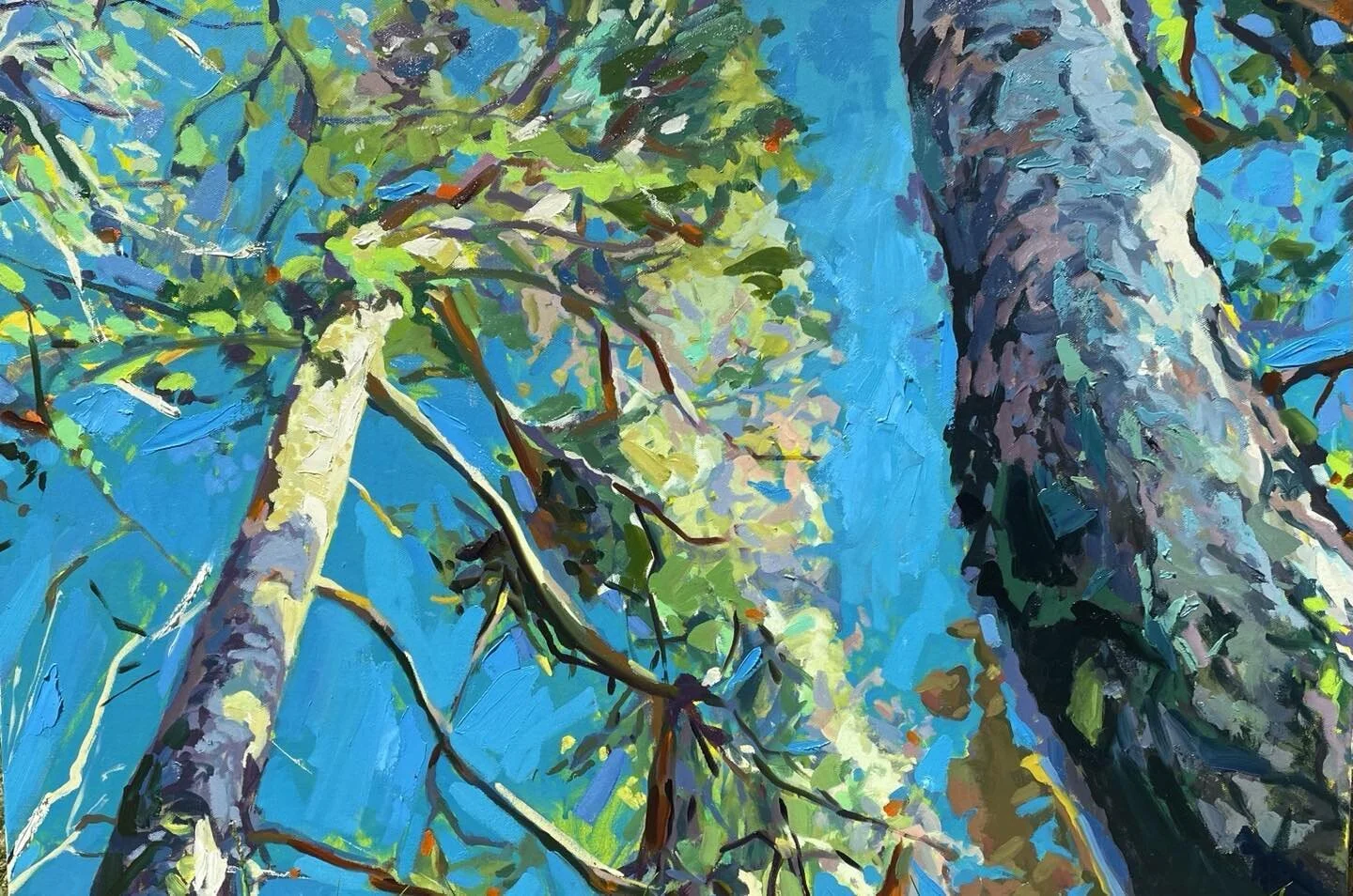 'Vertical Time II', Acrylic & Oil Paint on canvas, 92 x 61 cms #dorset #dorsetartist #dorsetart #Sherborne #contemporaryart #contemporarypainting #contemporaryartforsale #trees #treessrebeautiful #treesarelife #looktothesky #woodland #adrolloarti