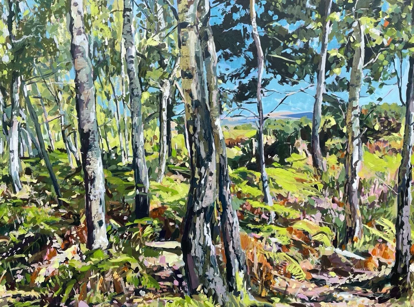 Arne II, Late Summer, Acrylic & Oil paint on canvas, 91 x122 cms #trees #woodland #dorset #dorsetcoast #light #painting #naturereserve #colour #contemporaryart #contemporarypainting #contemporarylandscape #contemporarylandscapepainting #contempor