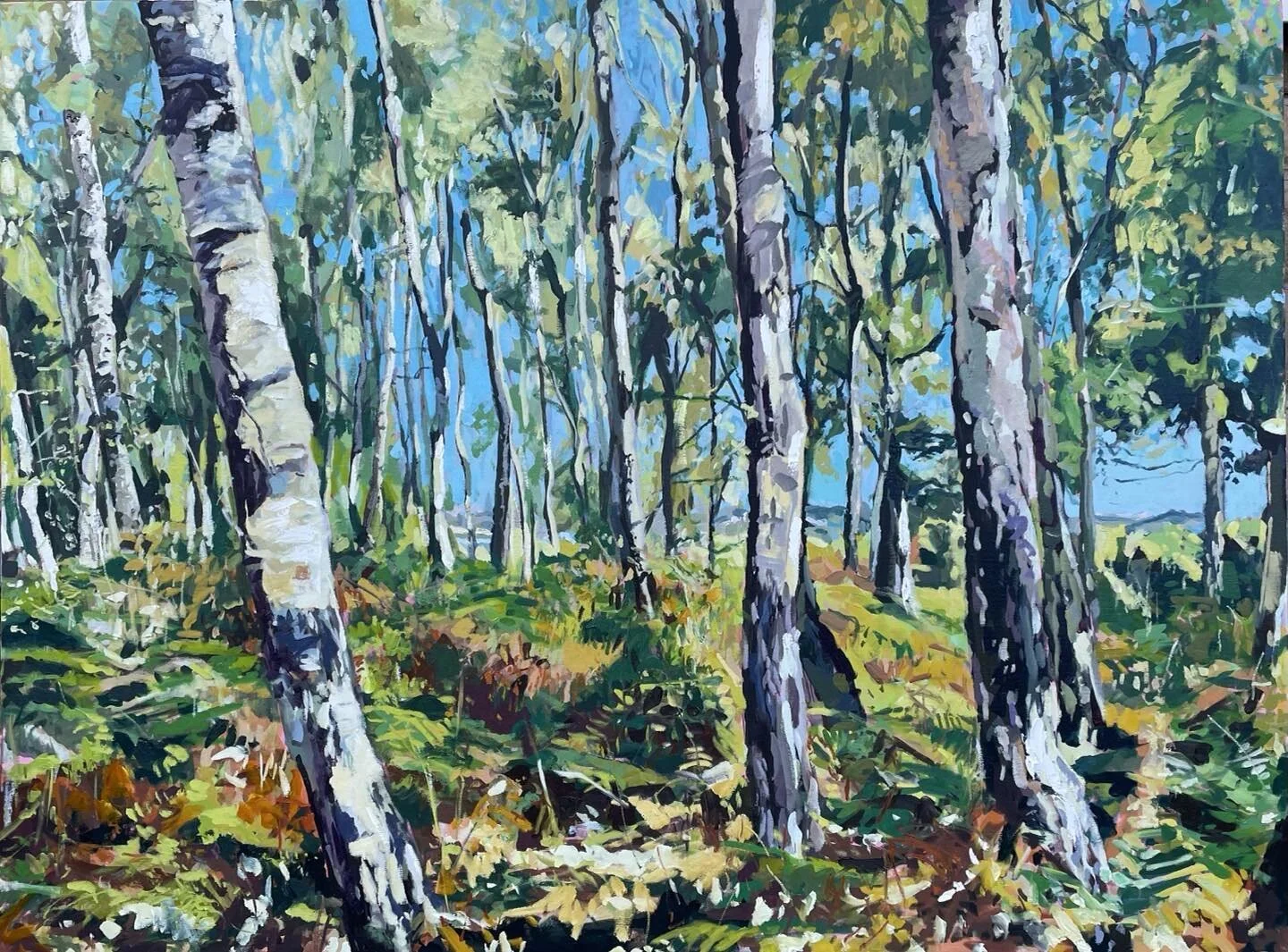 Arne III, Late Summer, Acrylic & Oil Paint on Canvas, 91 x122 cms #woodland #dorset #dorsecoast #arne #naturereserve #landscape #landscapepainting #contemporarypainting #contemporaryart #contemporarylandscape #contemporarylandscapepainting #light