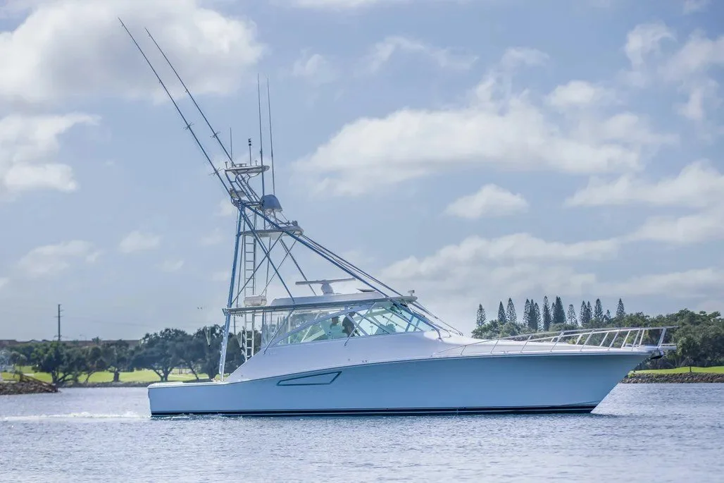 The Cabo 52 Express sportfishing yacht in profile