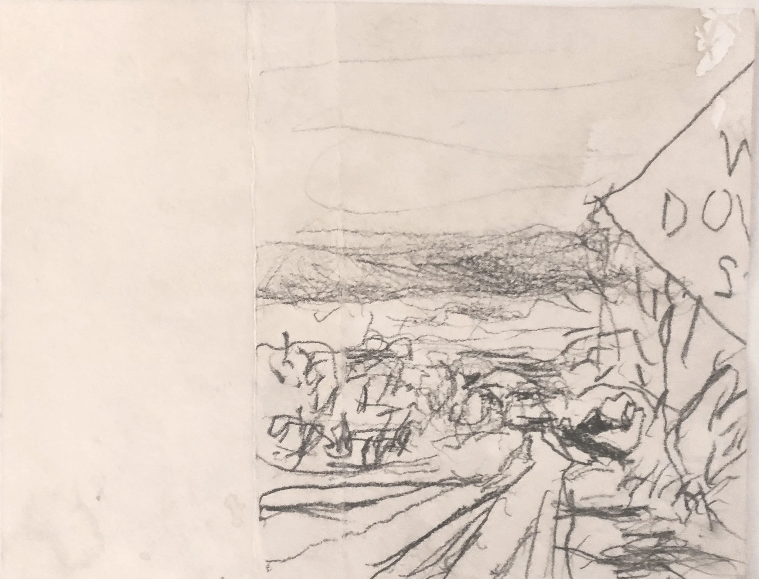 Highway 74 Palm Desert, pencil on paper, 4" x 6"