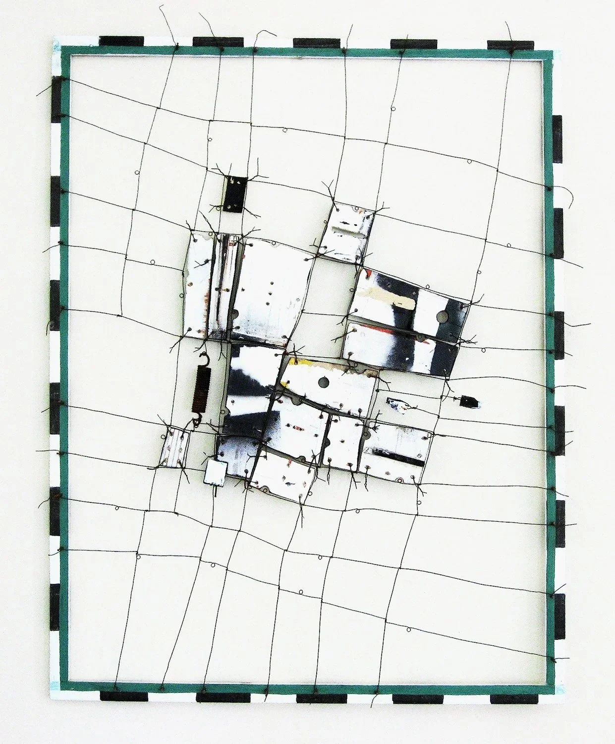 Cow Field, acrylic on wood, wire, and miscellaneous hardware, 32" x 24"