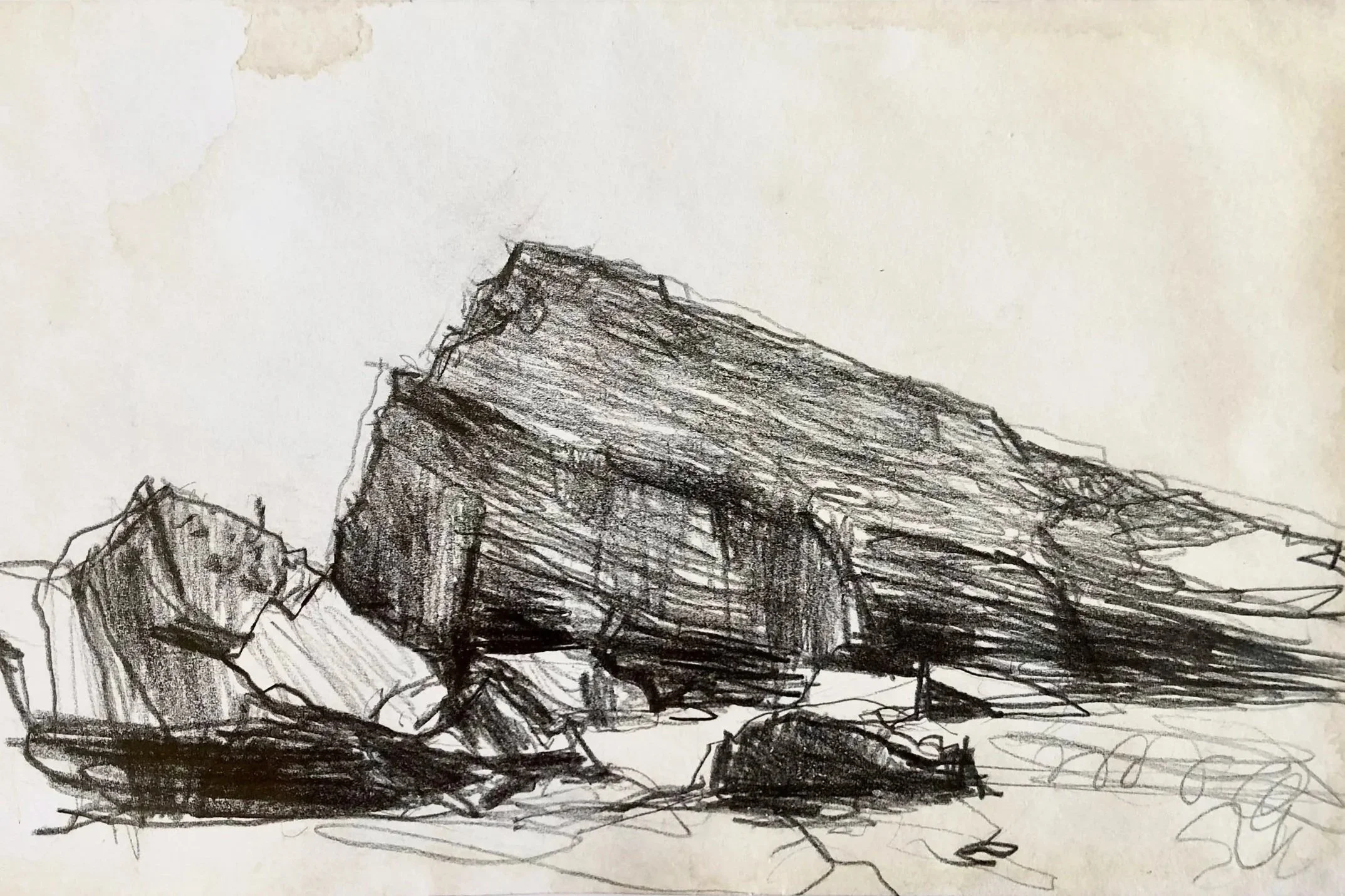 Rocks at Praia dos Alteirinhos, Portugal,  pencil on paper, 5" x 7"