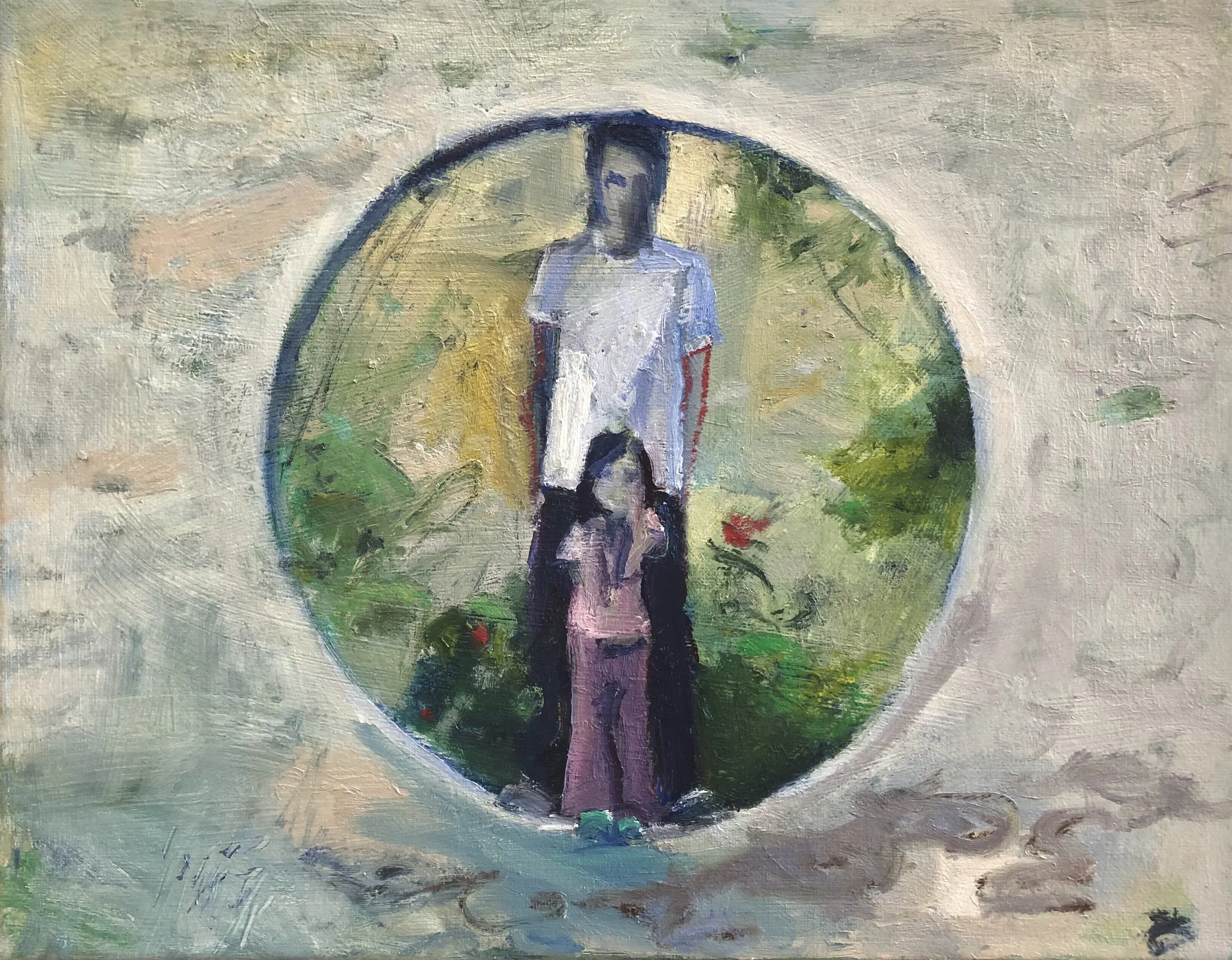 Self Portrait with Blues, oil on canvas, 14" x 17"
