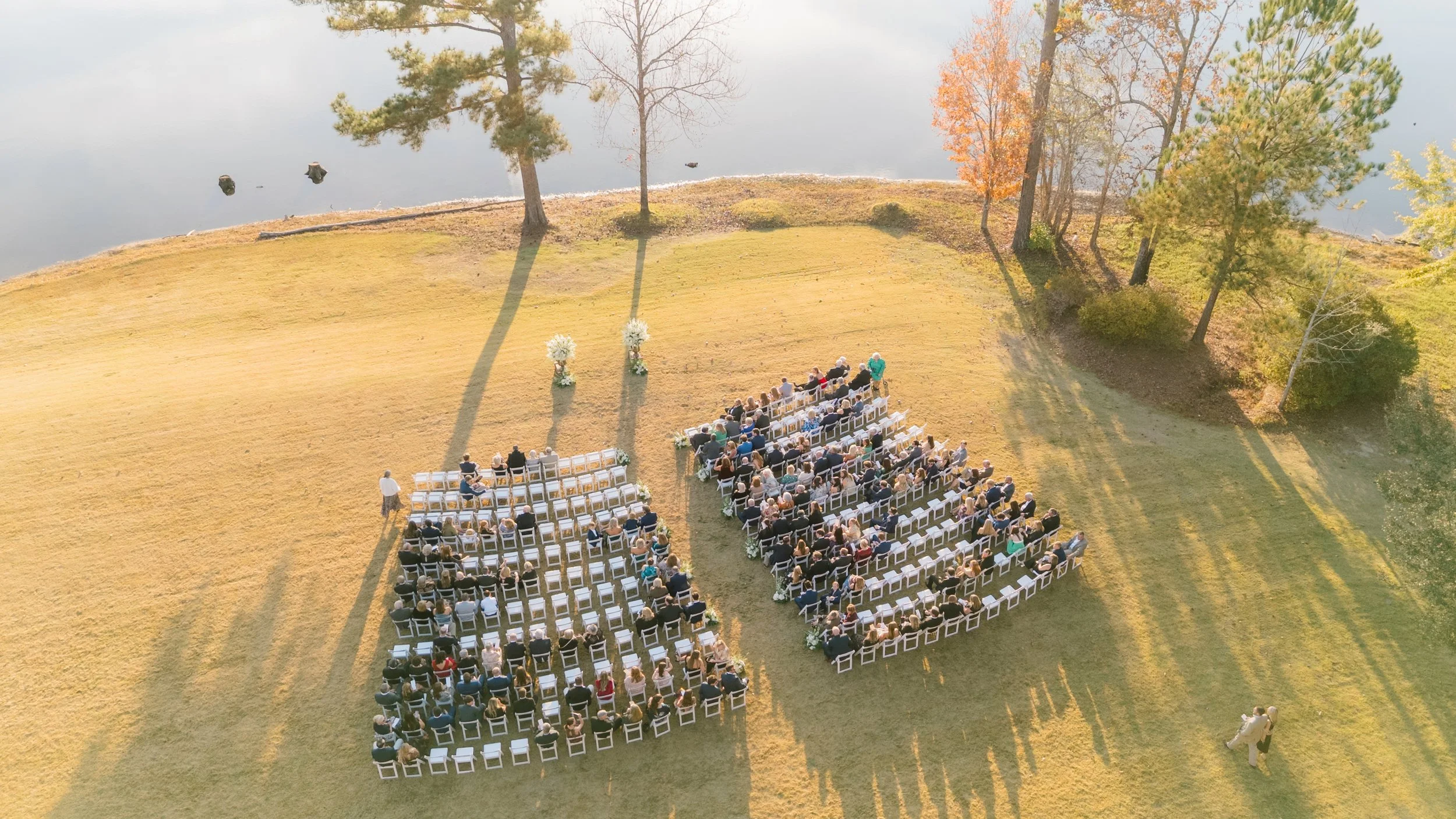 AERIAL OF OUTDOOR CEREMONY AT AUBURN OAKS FARM