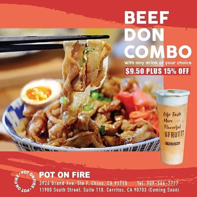 Beef Don Combo is available now! 
1 Beef Don with any drink of your choice = $9.5 plus 15% Off!
-
All the call in &amp; pick up To-Go Orders are 15% off! (call 909-566-7777 to place your order)
-
You can also order Delivery on GrubHub, DoorDash, or U