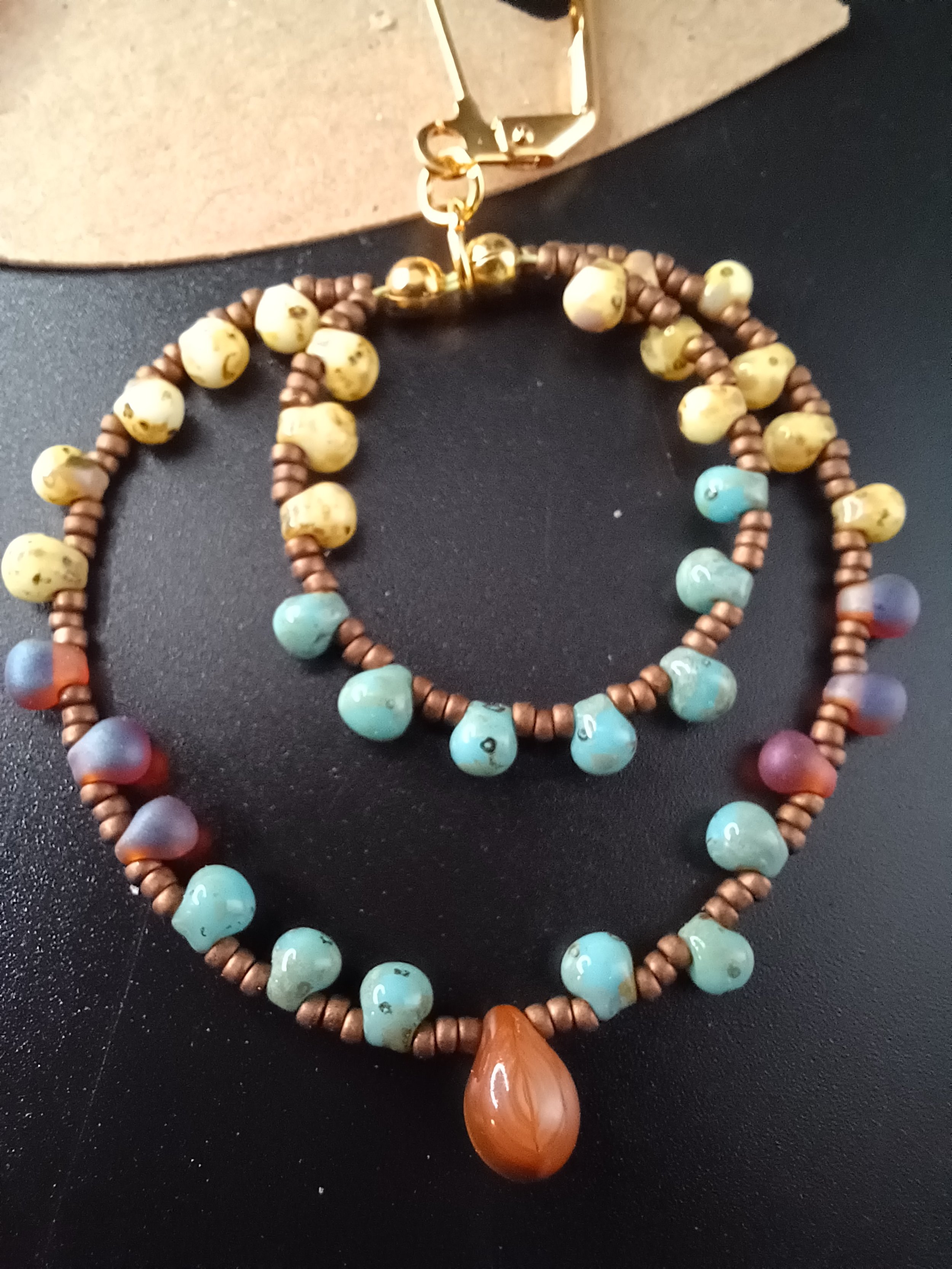 Double Hoops with Drops Turquoise Yellow & Bronze.jpg