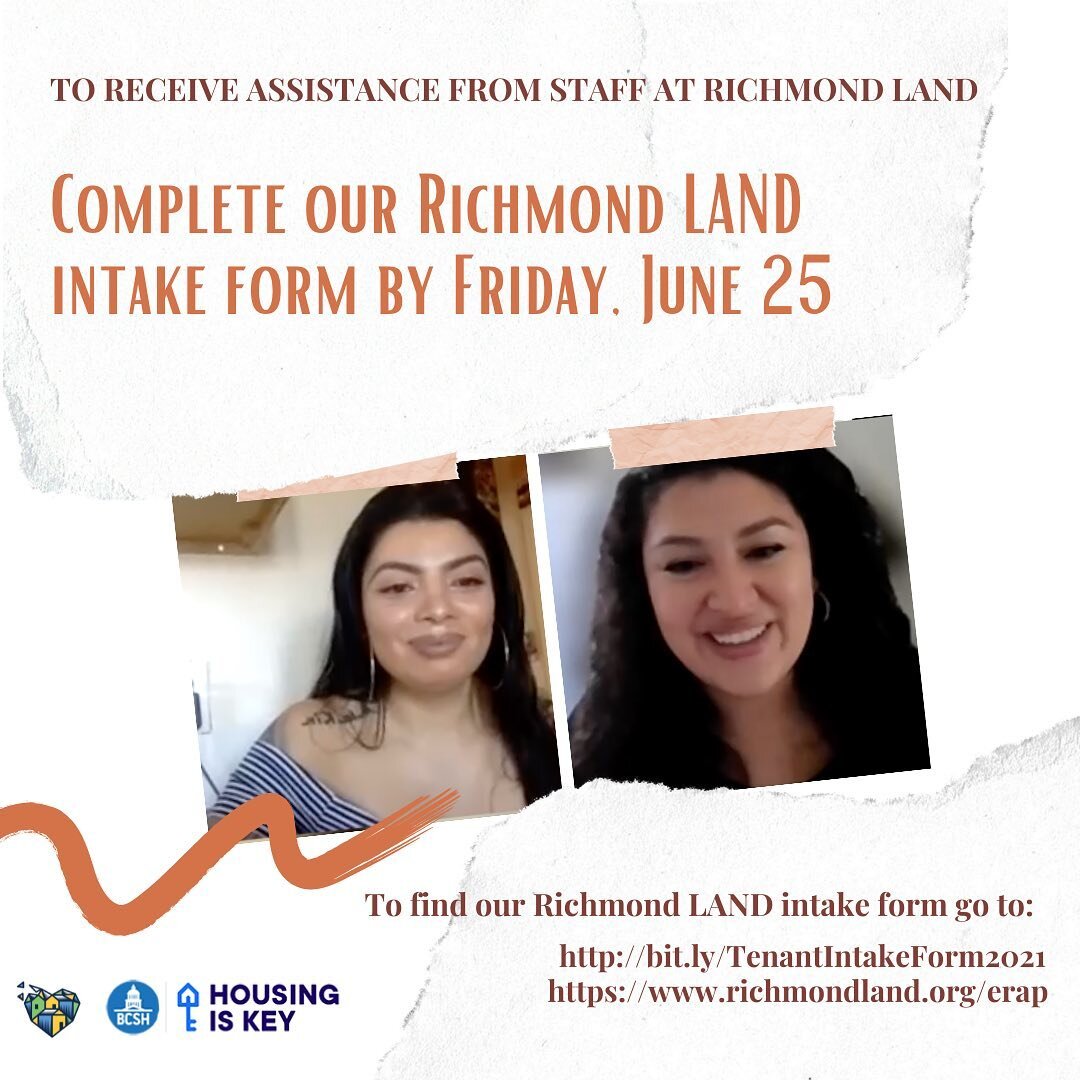 Do you need assistance applying to the Emergency Rental Assistance Program? 

If so, make sure to complete our intake form by the end of the day on Friday, June 25. 

Our Richmond LAND intake form can be accessed through the following links:

➡️http:
