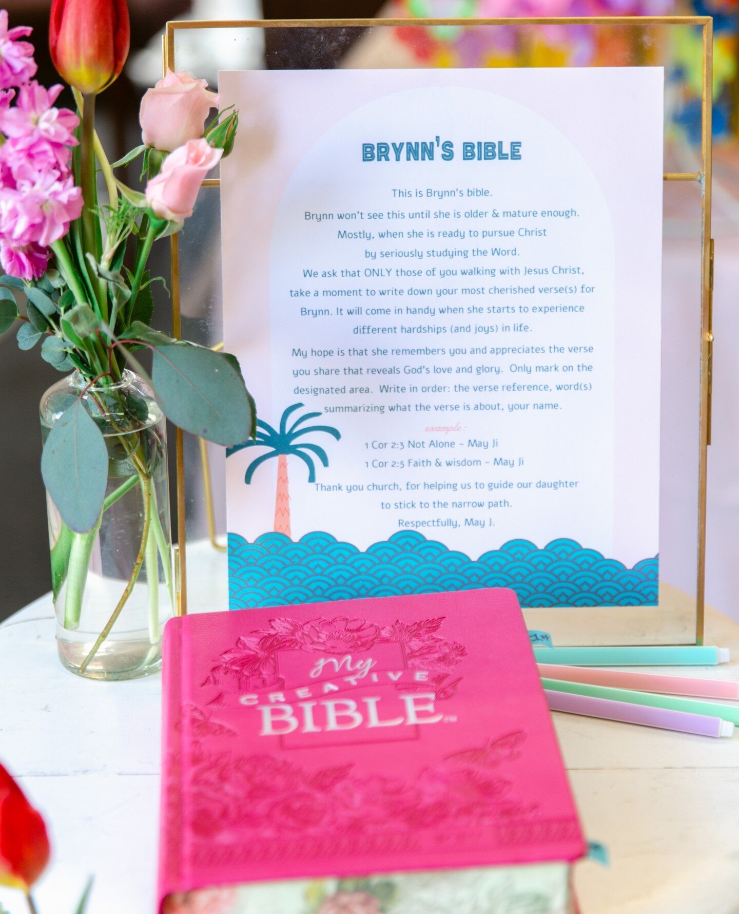 Creating cherished memories for Brynn's future journey, guests participated in heartwarming activities. A creative bible filled with their favorite verses was prepared, offering wisdom and inspiration for Brynn's future. A time capsule was also set o