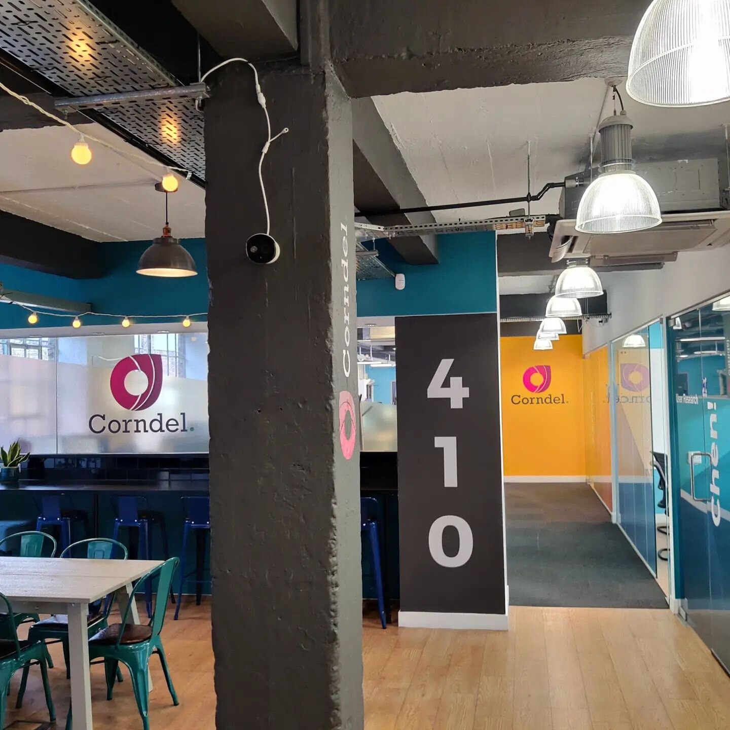 Corporate branding we did for Corndels office in North London. We changed logo colour from Navy blue to white on the pillars in order for them to 'pop'. We are all pleased with the results. 
#officebranding #corporateidentity #officedecor #wallwrap #