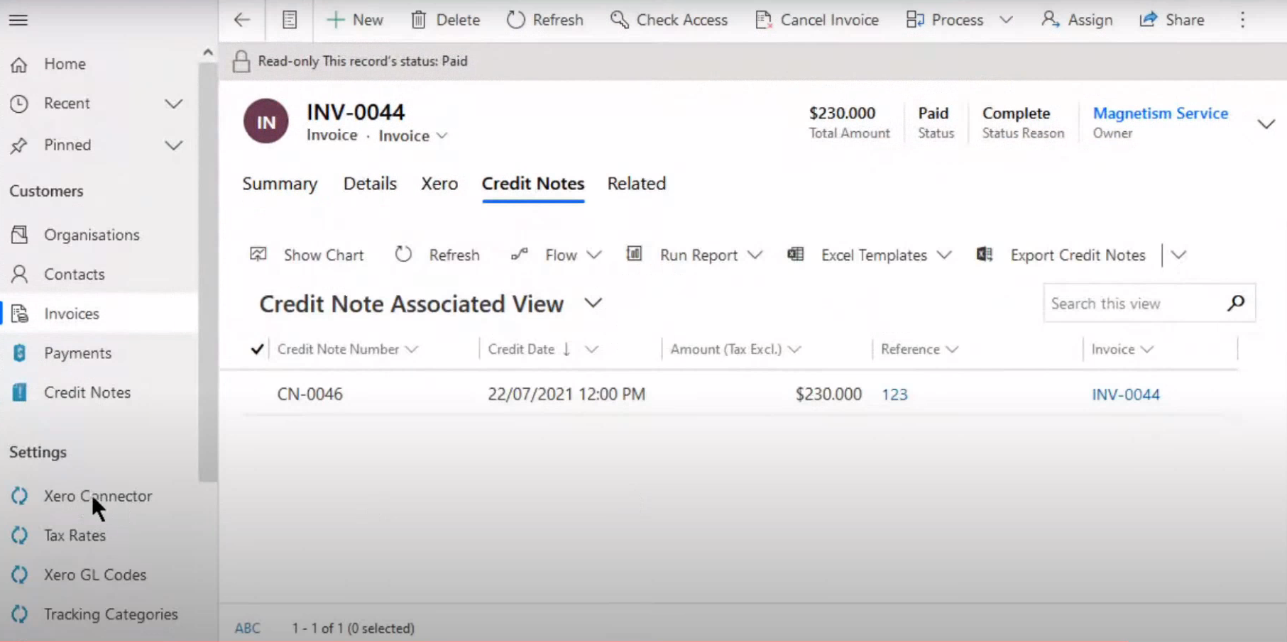   Issue credit notes against an invoice within your CRM.  