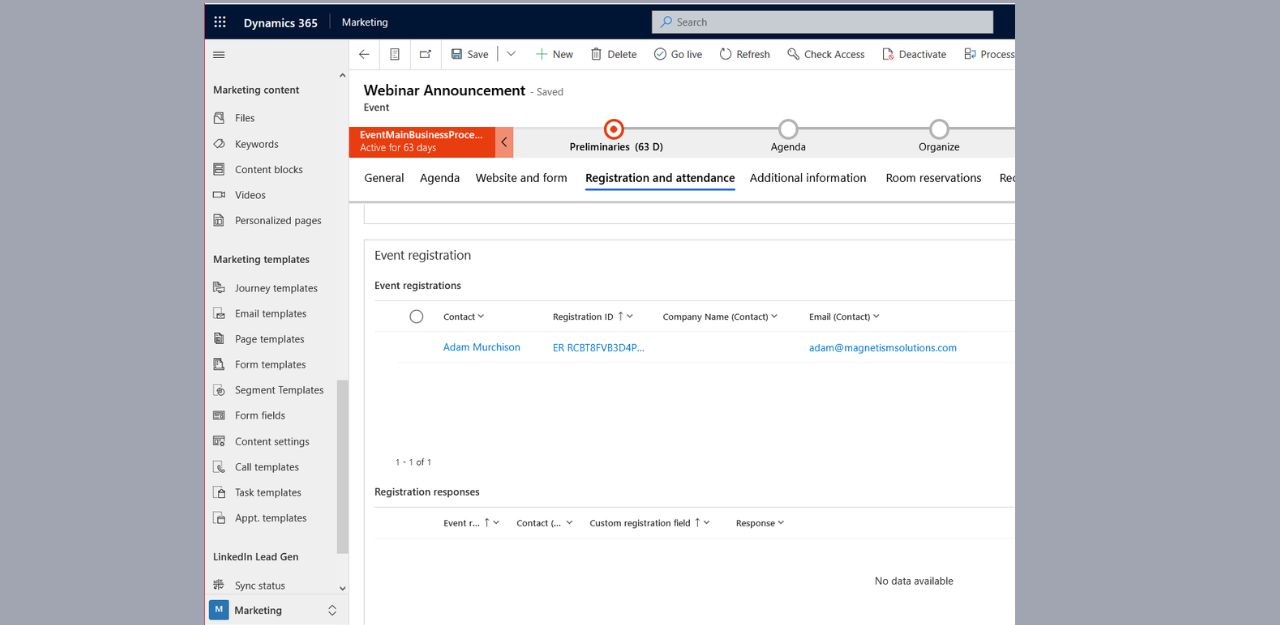   Collect event registration entries within Dynamics 365.  