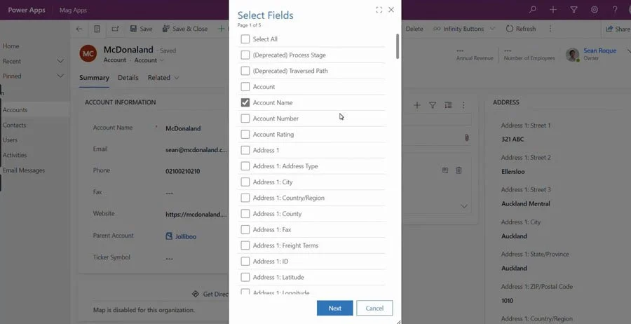 Select fields from the primary table and choose related tables