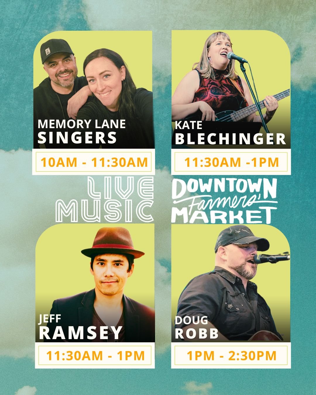 🎶 This is your sign to wander the market with a latte in one hand and a melody in your ear.

Live music lineup &rarr; Today at the Downtown Farmers&rsquo; Market:

🕙 10AM &ndash; Memory Lane Singers 🎤
Decade-spanning crowd-pleasers. Pure joy.
@mem
