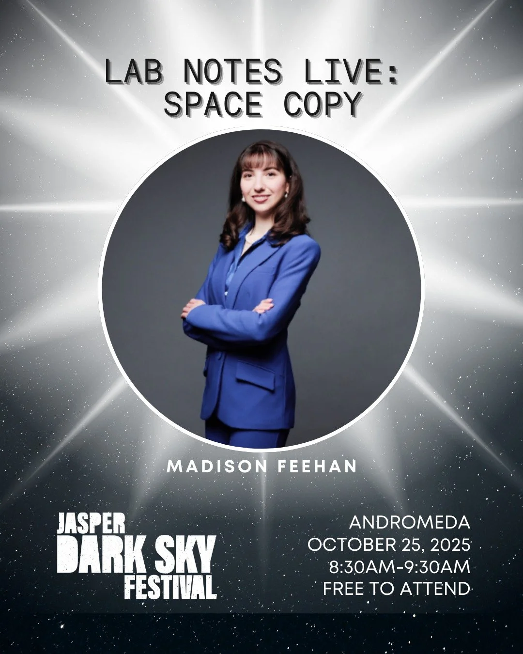 ☕ + 🚀 = the perfect formula.

At Lab Notes Live, Madison Feehan&mdash;founder of Space Copy&mdash;spills insights on how space tech, entrepreneurship, and STEM innovation collide (and why it matters for our future).

Come early, grab a morning bever