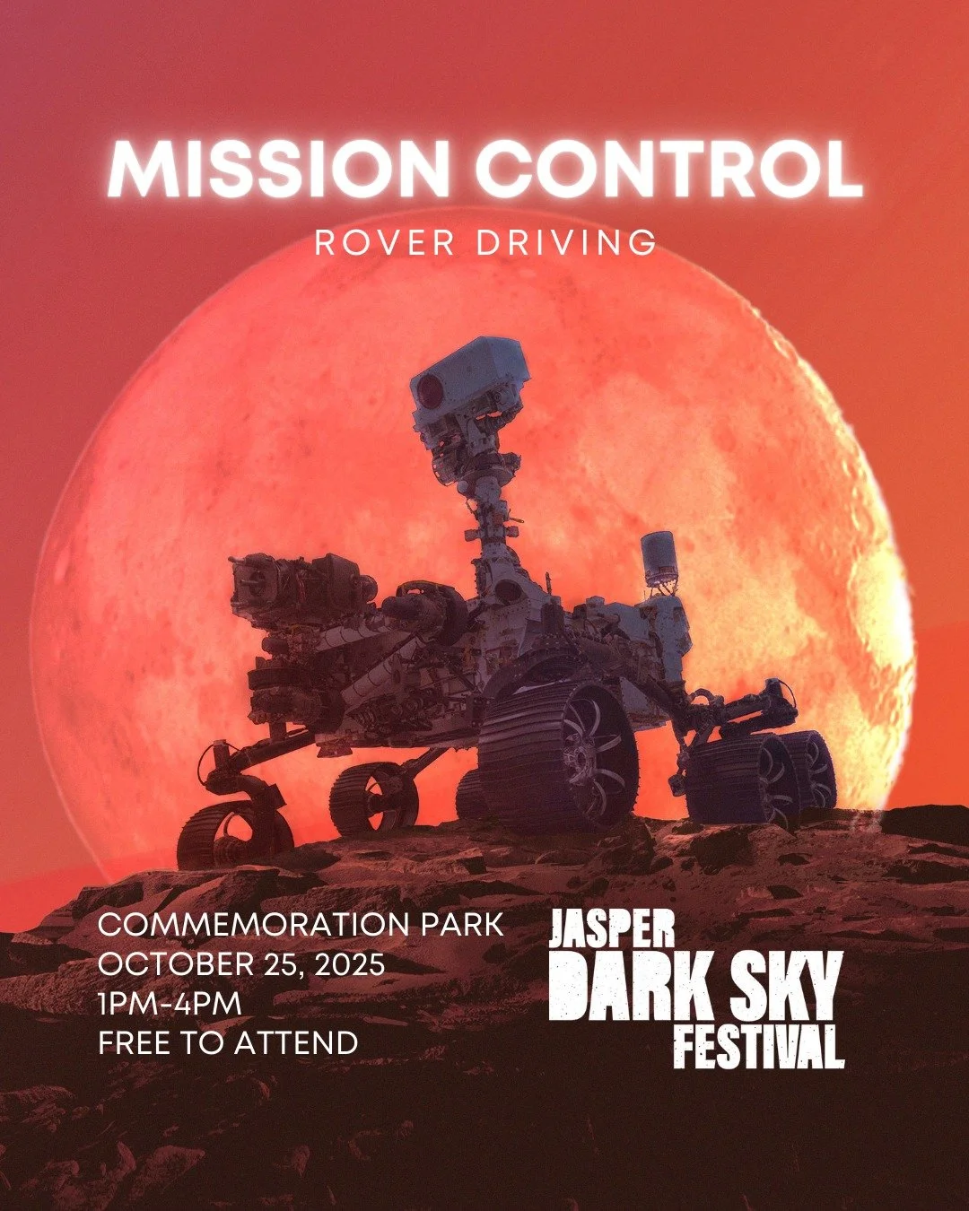 🛰️ Ever wanted to drive a lunar rover? Now&rsquo;s your chance.

@missioncontrolspaceservices  brings planetary exploration to Jasper! From Commemoration Park, you&rsquo;ll remotely navigate rovers cruising through the Moonyard in Ottawa&mdash;using