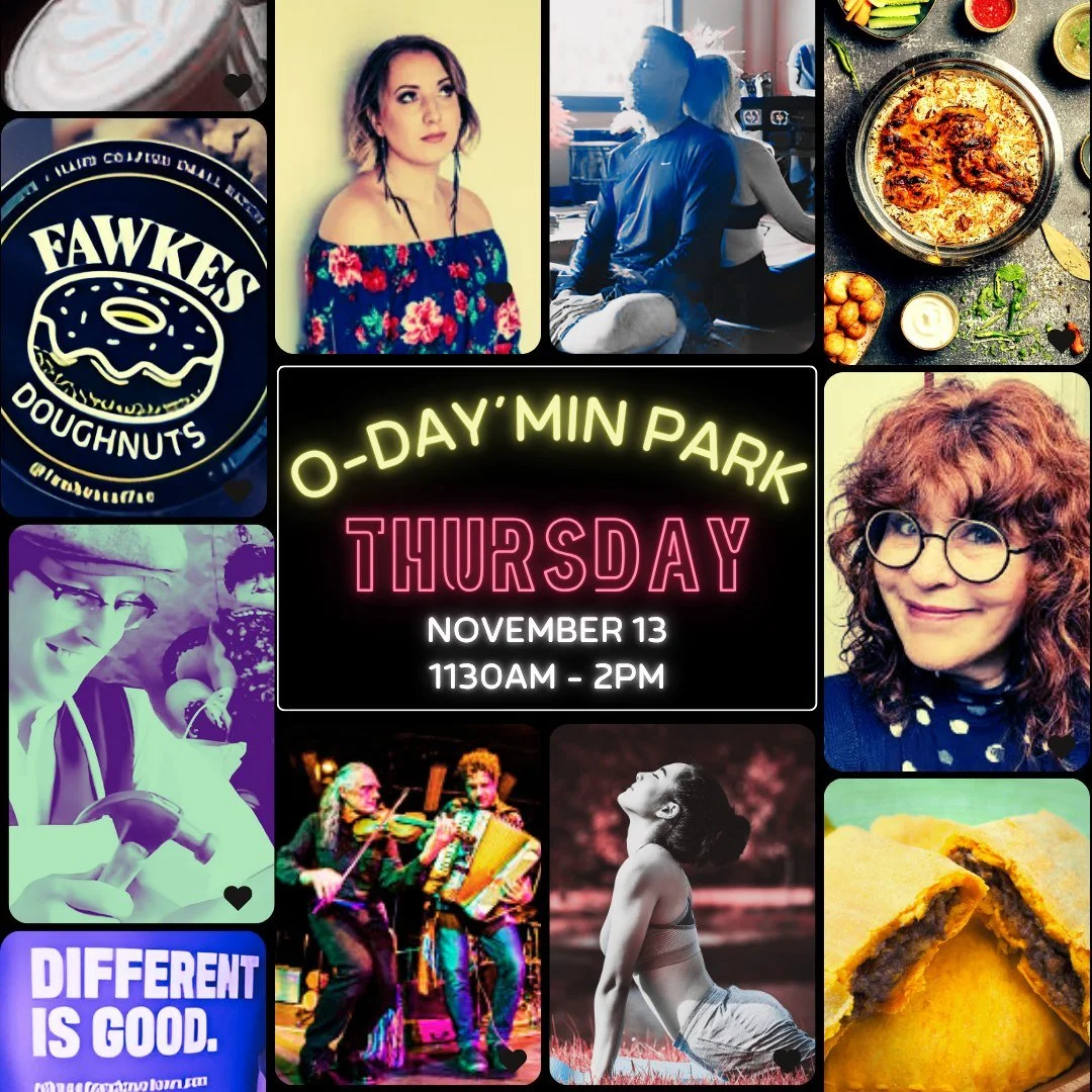 🥣 Lunch in the Park &mdash; this Thursday at O-day&rsquo;min Park! 🥣
Downtown&rsquo;s new backyard is serving up a midday mashup of flavour, story + soul. 💛

🍩 @fawkescoffee &amp; Bakery &ndash; Fresh-made donuts in four drool-worthy flavours.
☕ 