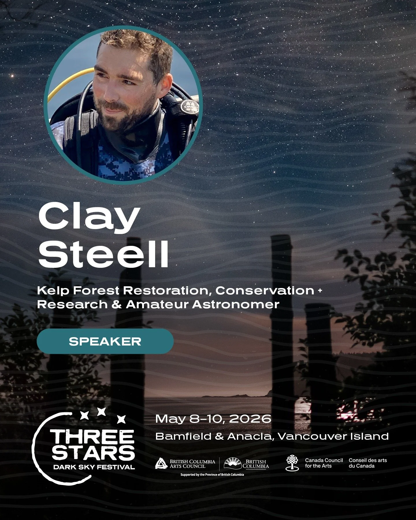 Curiosity starts at the edge of the ocean.

Clay Steell brings a unique perspective to the Three Stars Dark Sky Festival, connecting coastal ecosystems, restoration, and community-based learning in ways that feel immediate and real.

His work is root