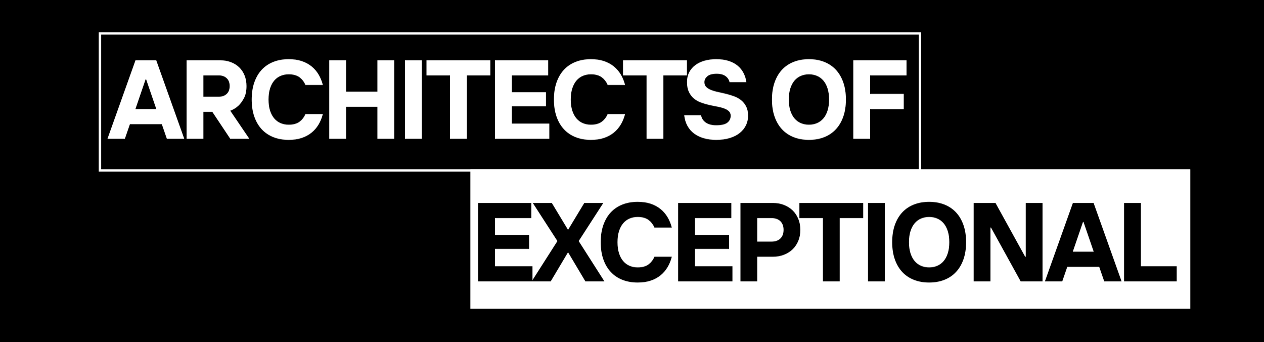 Foundry Events homepage banner graphic with the words “Architects of Exceptional” in bold black and white text on a black background.