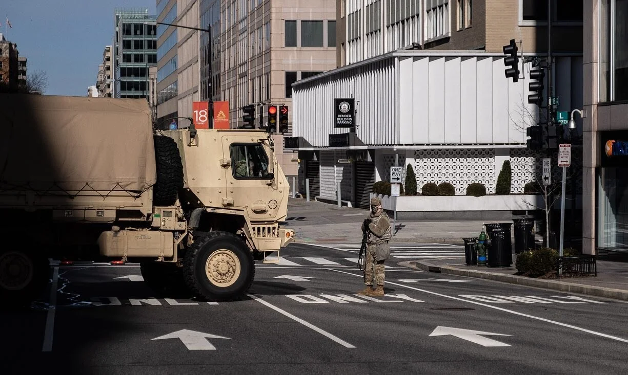 Scenes from downtown Washington D.C. today. Security continues to tighten in preparation for next week, with dozens of road and metro station closures.