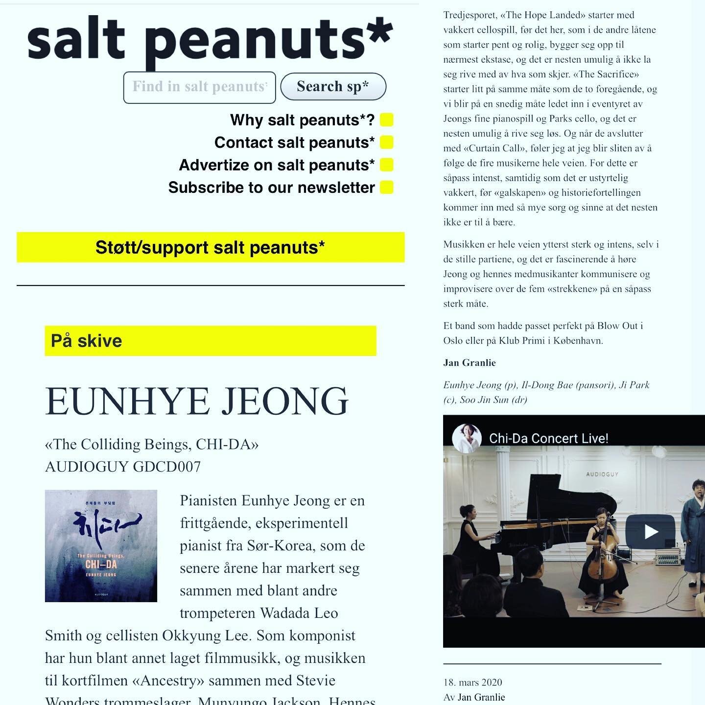 Only now I&rsquo;ve found a review of my &lt;&lt;The Colliding Beings, Chi-Da&gt;&gt; album in a Norwegian magazine &ldquo;Salt Peanuts&rdquo; published in March! (Googling my name to dig data on me led to this discovery. Funny I google myself but I 