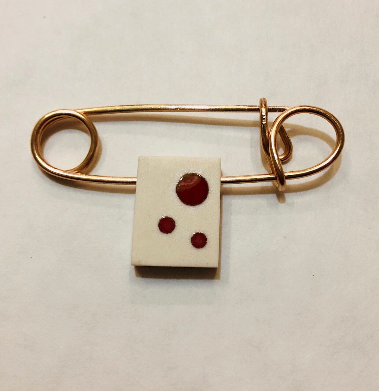 Bronze Safety Pin with Red Dot Charm, 2018