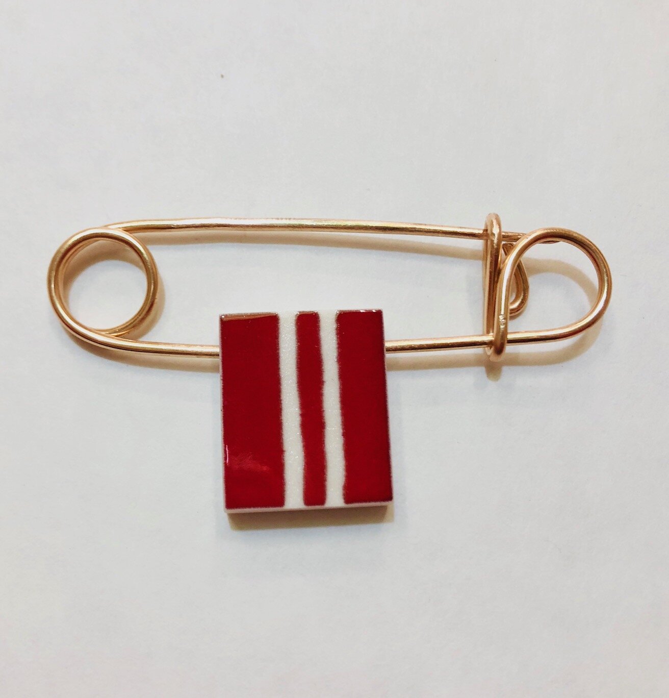 Bronze Safety Pin with Red Stripe Charm, 2018