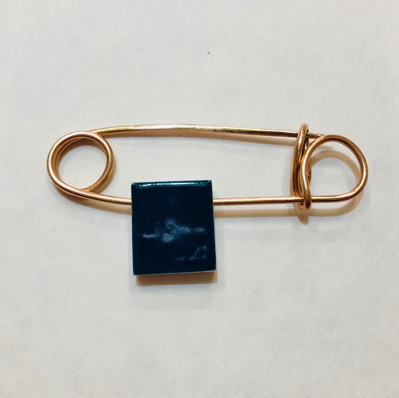 Bronze Safety Pin with Teal Charm, 2018