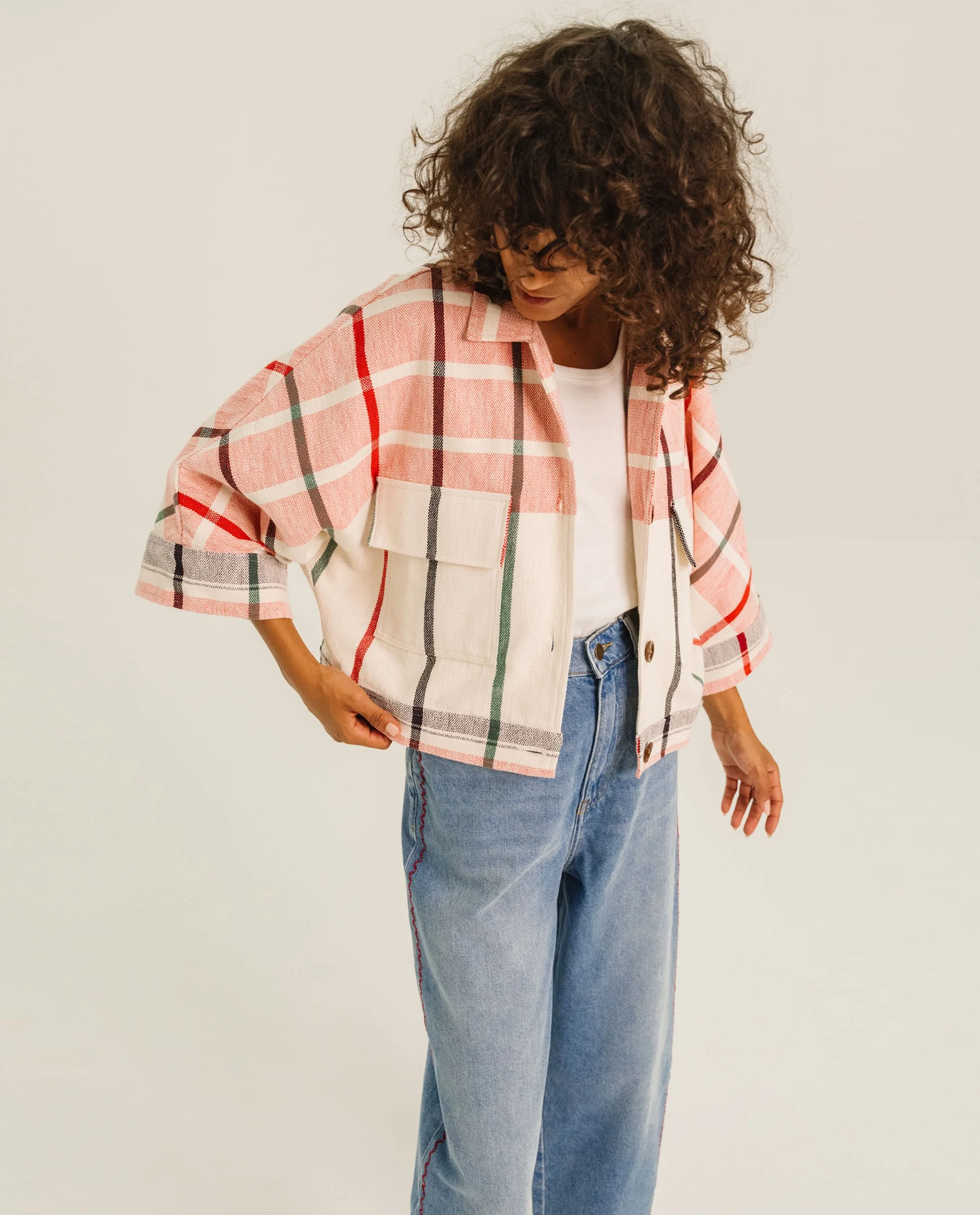 Veste ETIENNE EAST RISING Tinsels carreaux rouge | Twins Concept Store