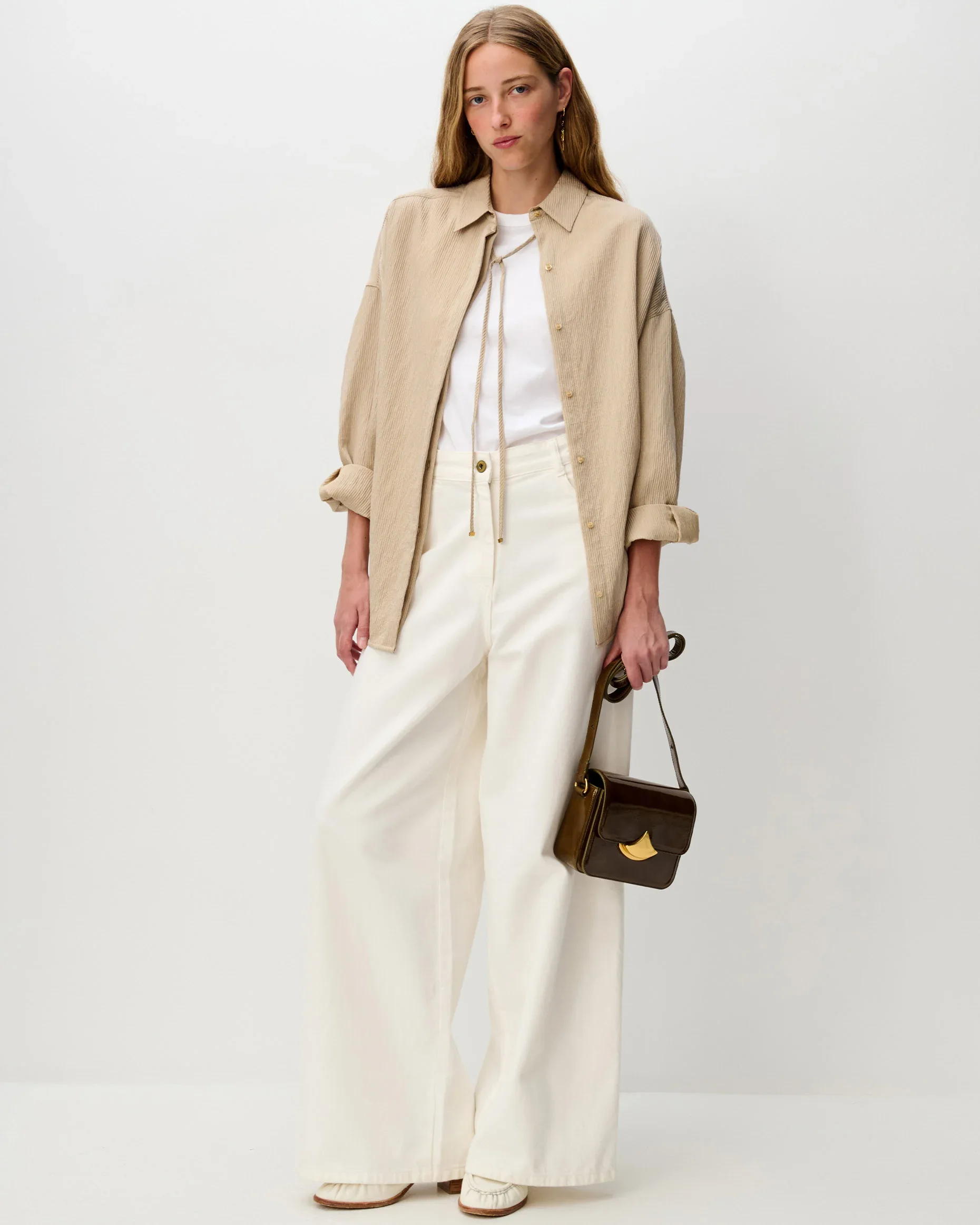 Chemise oversize femme beige à rayures – Sessùn | Twins