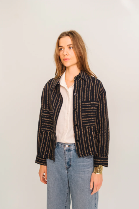 Surchemise SIERRA GADJO Sacrécoeur – Rayures Navy Beige Loose