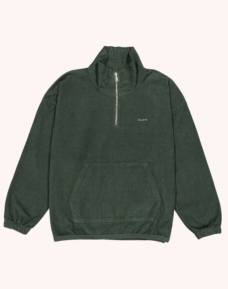 Sweat BANGOR OLOW homme vert Mèlèze en velours côtelé avec col camionneur zippé
