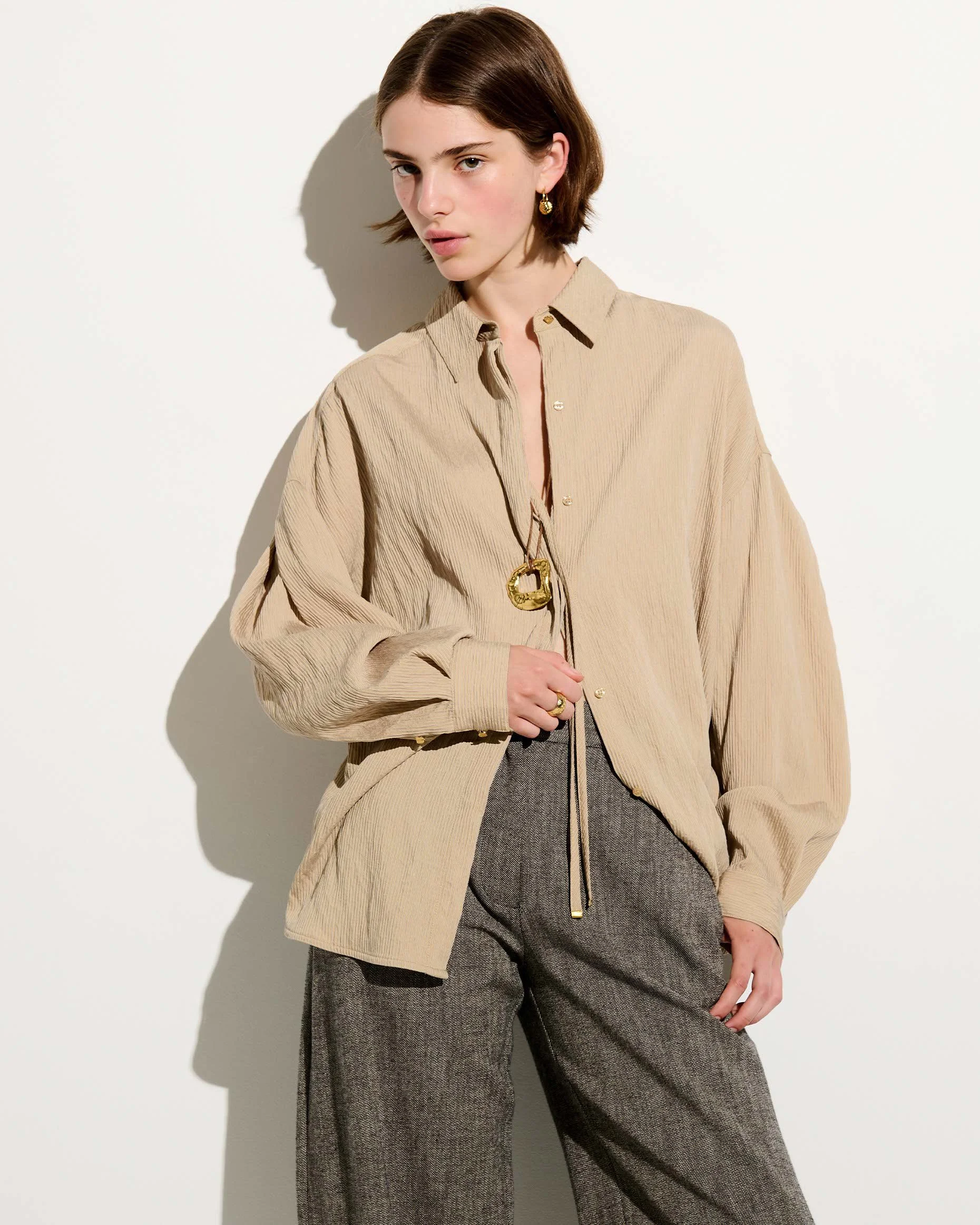 Chemise oversize femme beige à rayures – Sessùn | Twins