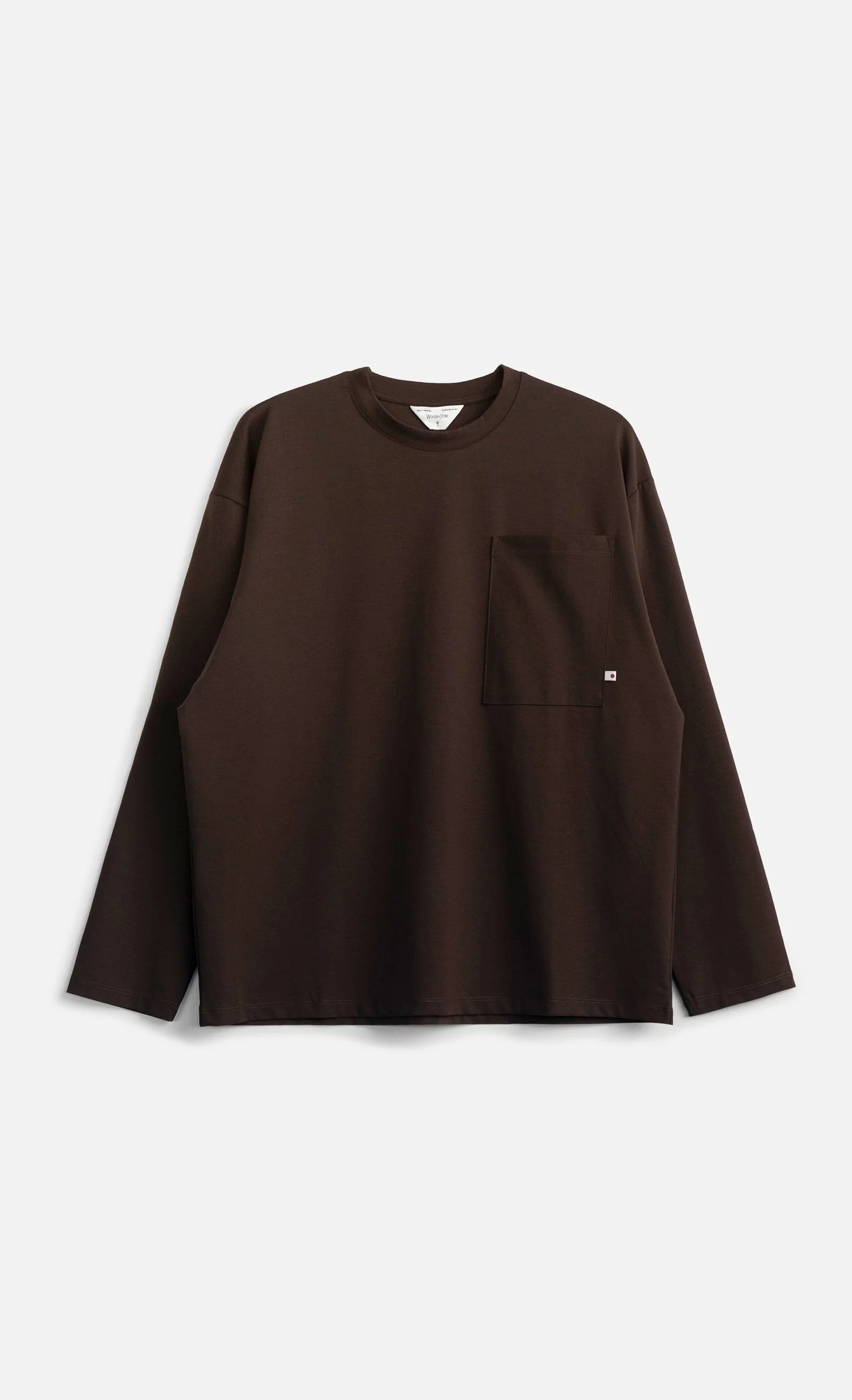 T-shirt IZUMI Wooden homme chocolat à manches longues avec poche poitrine Made in Italy