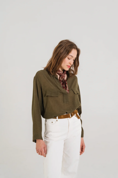Chemise loose Marina LODEN kaki - Sacrécoeur