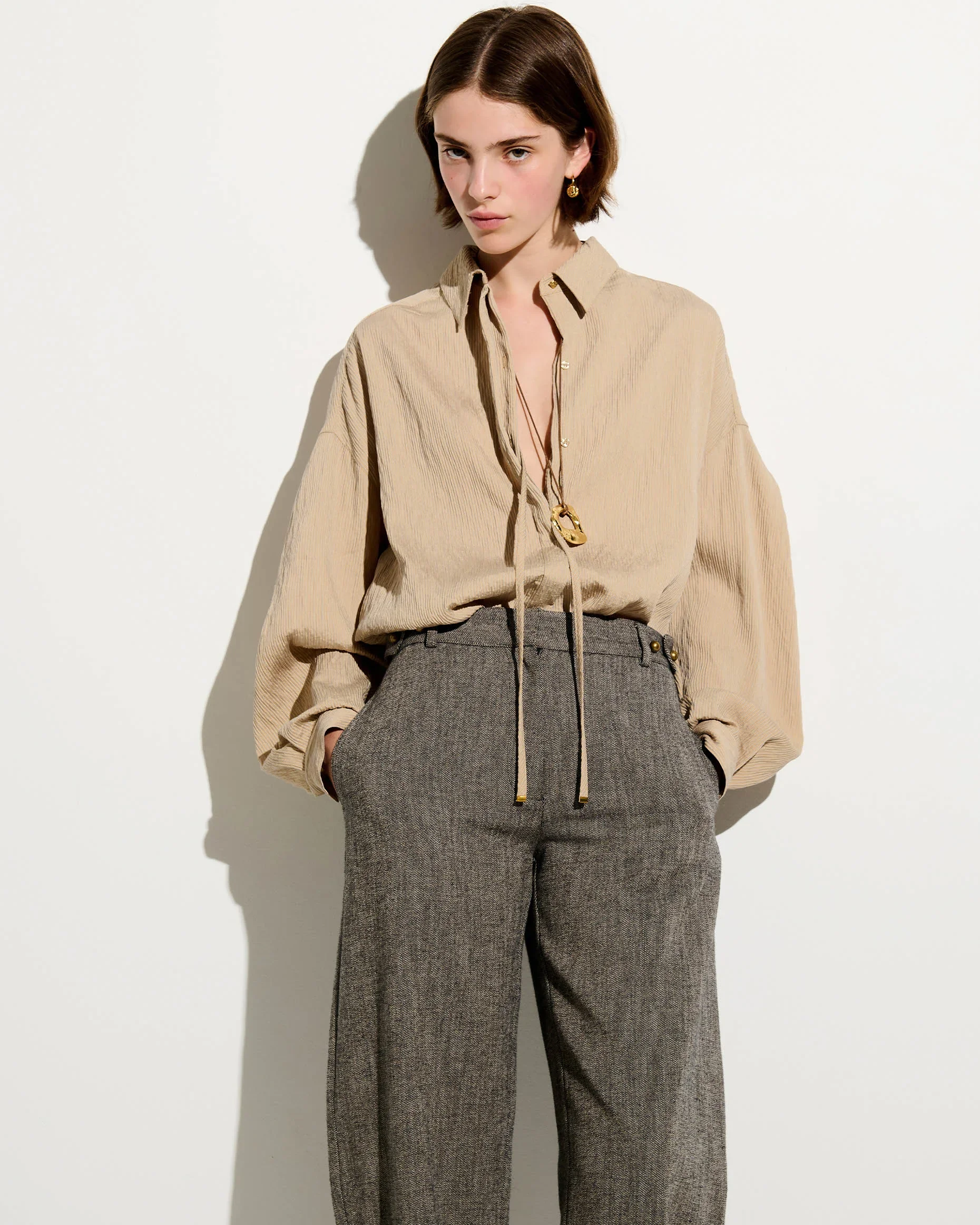 Chemise oversize femme beige à rayures – Sessùn | Twins